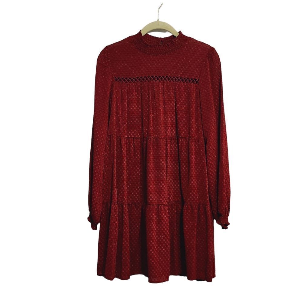 Allison & Kelly dress wine red long sleeve tiered short Whimsigoth M